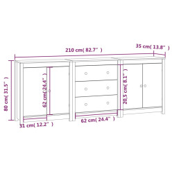 Buffet Noir 210x35x80 cm Bois massif de pin