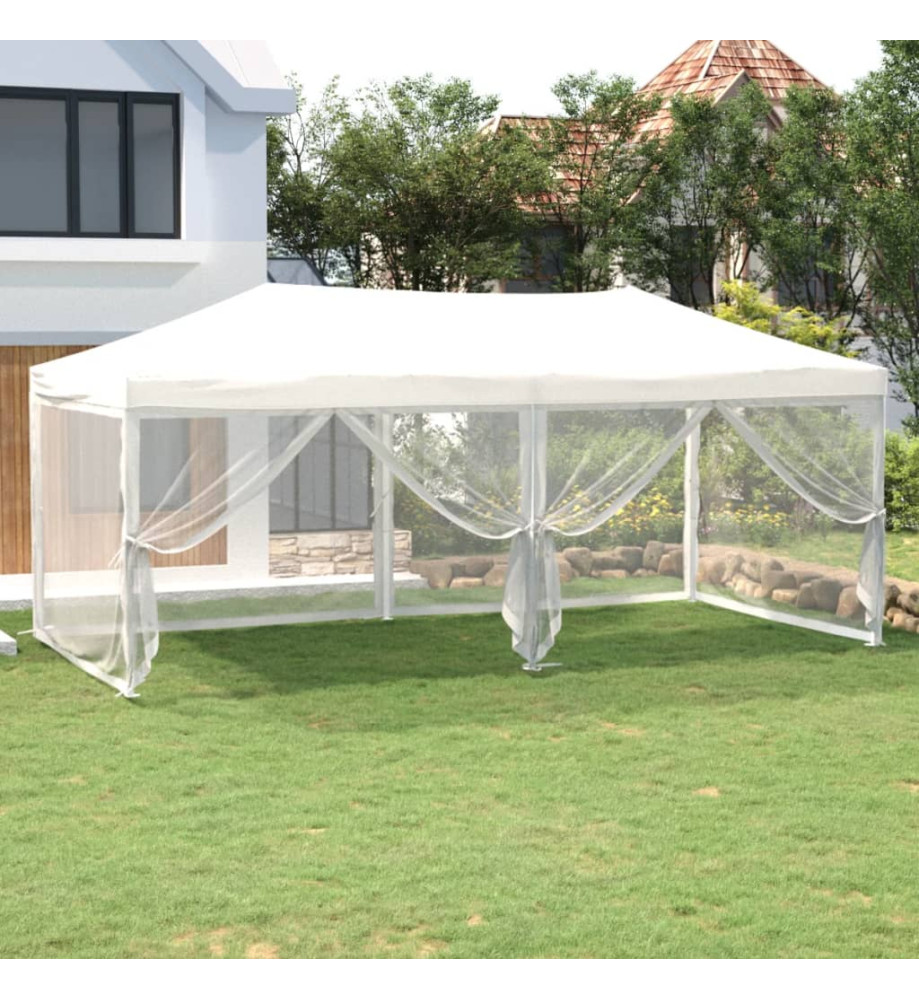 Tente de réception pliable avec parois Blanc 3x6 m