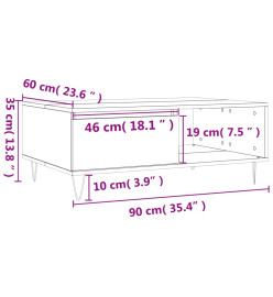 Table basse chêne marron 90x60x35 cm bois d'ingénierie