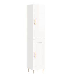 Buffet haut Blanc brillant 34,5x34x180 cm Bois d'ingénierie