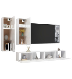 Ensemble de meuble TV 4 pcs Blanc brillant Aggloméré