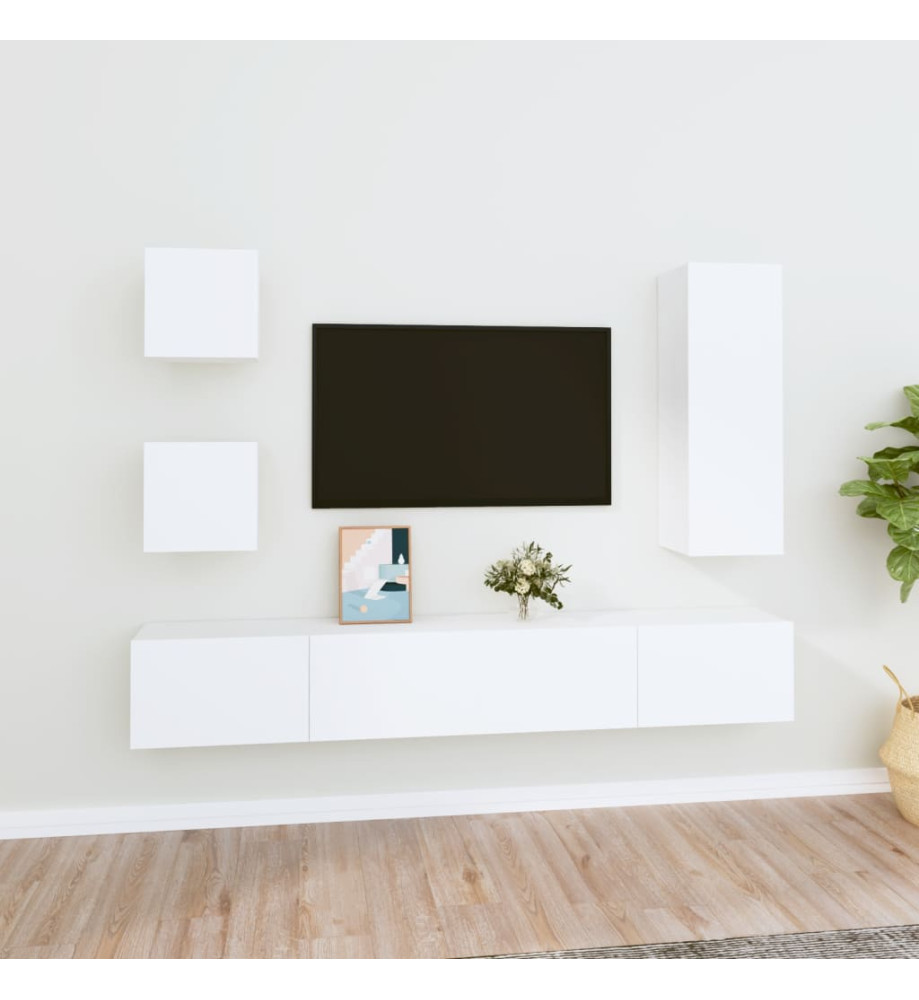 Ensemble de meubles TV 5 pcs Blanc Bois d'ingénierie