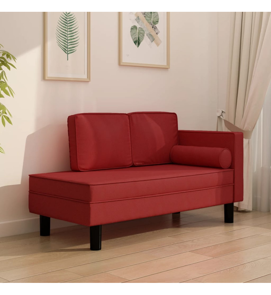 Chaise longue coussins et traversin rouge bordeaux similicuir