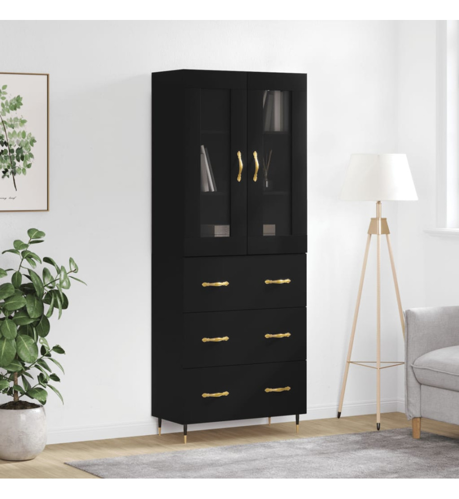 Buffet haut Noir 69,5x34x180 cm Bois d'ingénierie