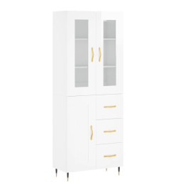 Buffet haut Blanc brillant 69,5x34x180 cm Bois d'ingénierie