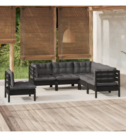 Salon de jardin 5 pcs avec coussins Noir Bois de pin