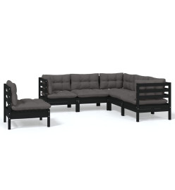 Salon de jardin 5 pcs avec coussins Noir Bois de pin