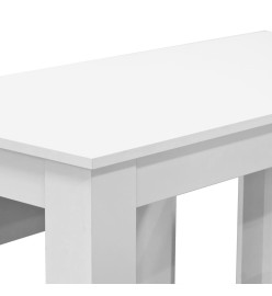 Table de salle à manger et bancs 3 pcs Bois d'ingénierie Blanc