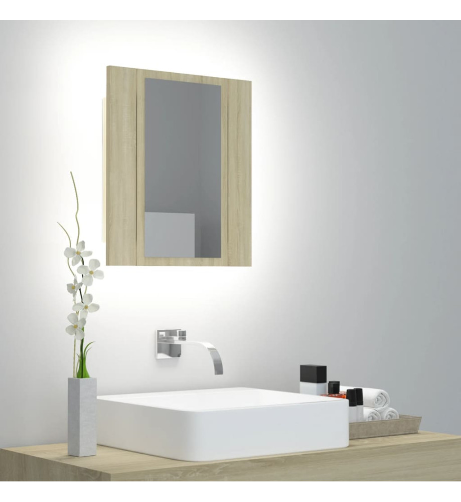Armoire à miroir à LED de bain Chêne sonoma 40x12x45 Acrylique Armoire à miroir à LED de bain Chêne sonoma 40x12x45 Acrylique