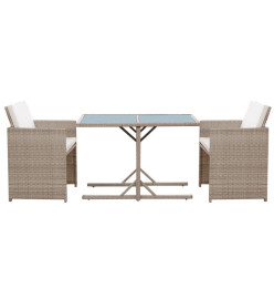 Salon de jardin encastrable 3 pcs avec coussins Rotin Beige