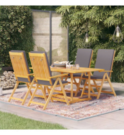 Salon de jardin 5 pcs avec coussins gris Bois de teck massif