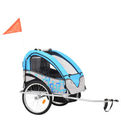 Remorque à vélo et poussette pour enfants 2-en-1 Bleu et gris