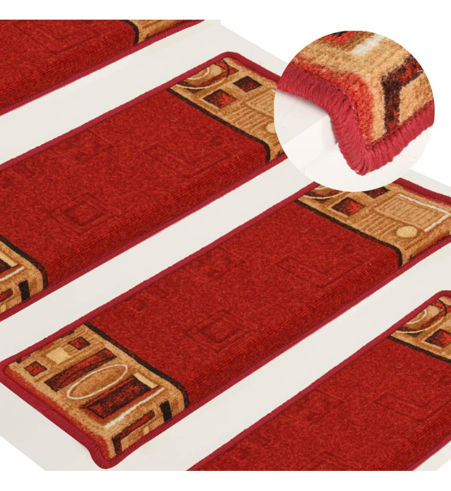 Tapis d'escalier autocollants 15 pcs 65x21x4 cm Rouge