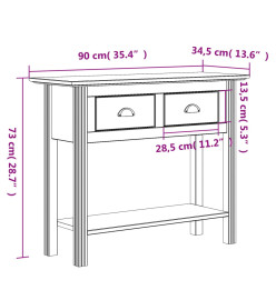 Table console BODO blanc 90x34,5x73 cm bois de pin massif