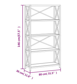 Étagère à 5 niveaux 80x30x146 cm bois de chêne massif