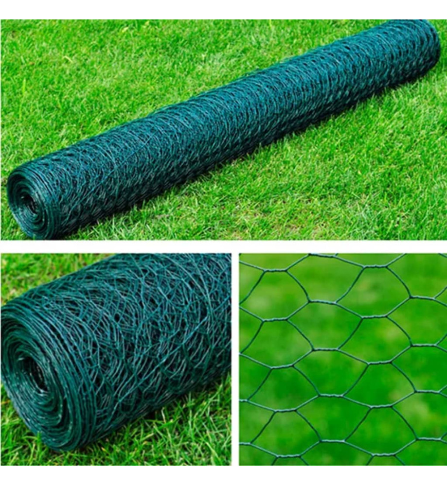 Clôture en treillis Acier galvanisé Hexagonal 1x25 m Vert foncé