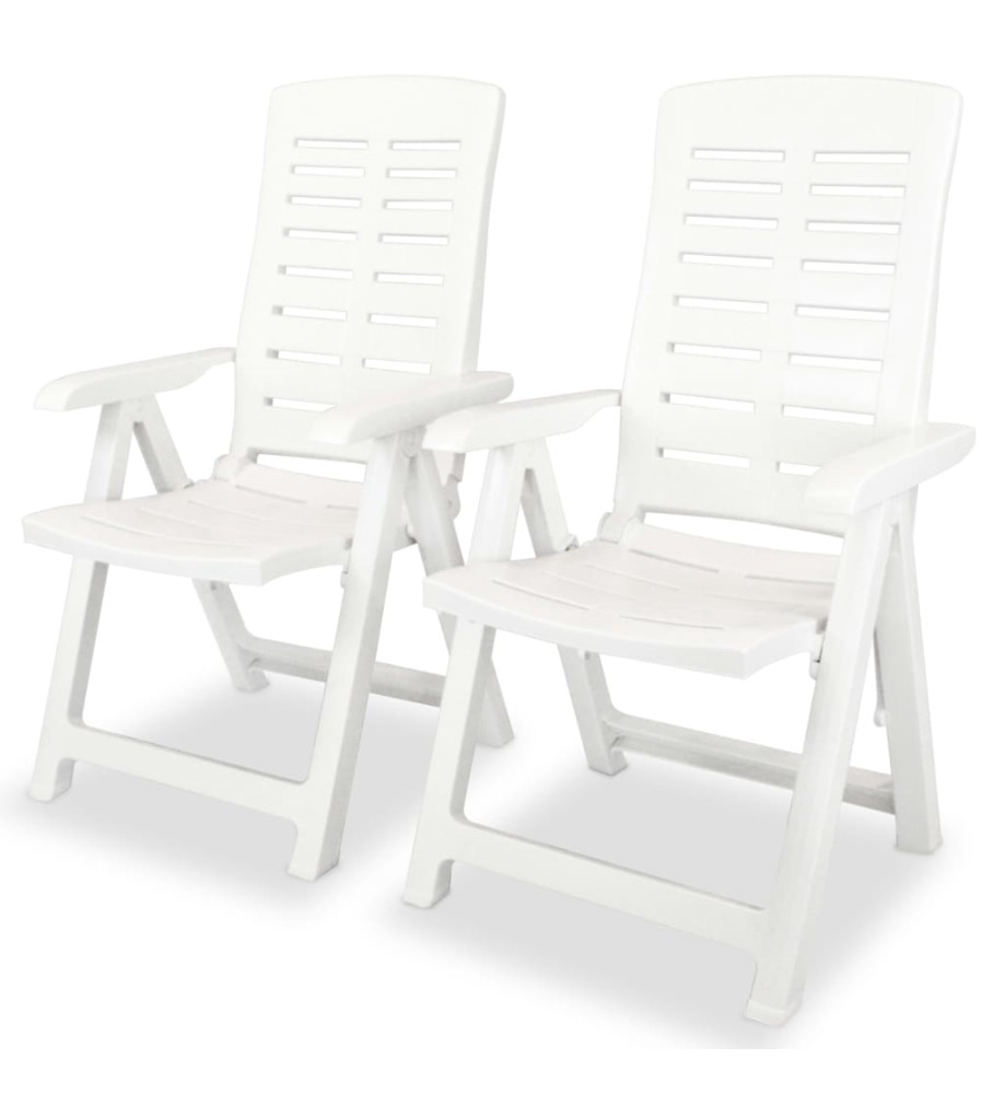 2 pcs Chaises inclinables de jardin Plastique Blanc