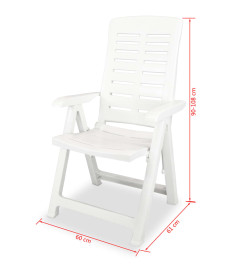 2 pcs Chaises inclinables de jardin Plastique Blanc