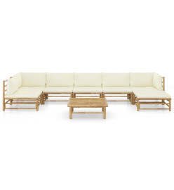 Salon de jardin 8 pcs avec coussins blanc crème Bambou