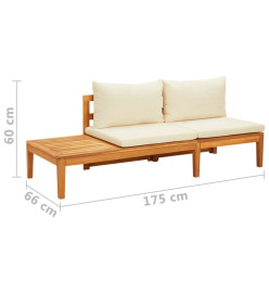 Banc de jardin avec table et coussins Blanc crème Teck solide