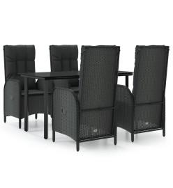 Mobilier à dîner de jardin et coussins 5pcs Noir Résine tressée