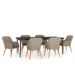 Mobilier de salle à manger de jardin et coussins 7 pcs Marron