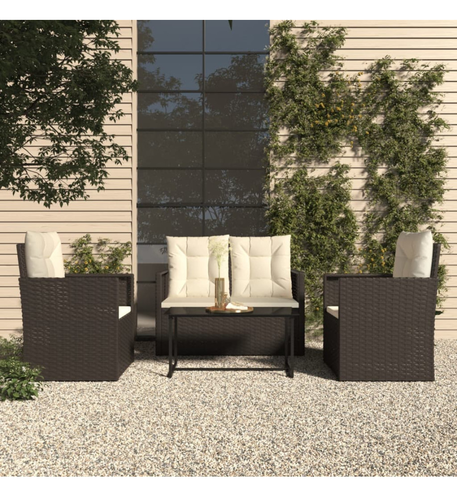 Salon de jardin avec coussins 4 pcs résine tressée noir