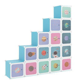 Armoire de rangement pour enfants avec 15 cubes Bleu PP