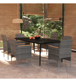 Mobilier de salle à manger de jardin coussins 7pcs Gris et noir