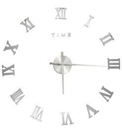 Horloge murale 3D Design moderne Argenté 100 cm XXL