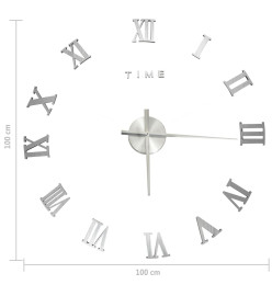 Horloge murale 3D Design moderne Argenté 100 cm XXL