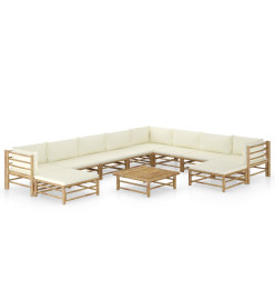 Salon de jardin 11 pcs avec coussins blanc crème Bambou