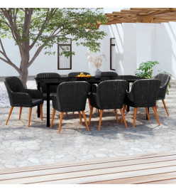 Ensemble de salle à manger de jardin avec coussins 9 pcs Noir