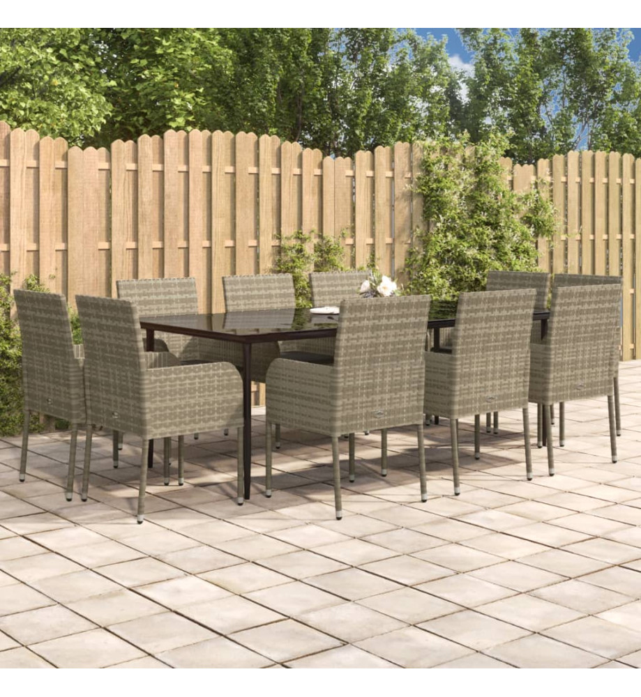 Mobilier à dîner de jardin 11 pcs avec coussins noir et gris