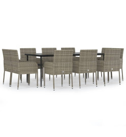 Mobilier à dîner de jardin 11 pcs avec coussins noir et gris