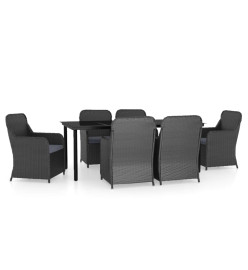 Mobilier de salle à manger de jardin avec coussins 7 pcs Noir