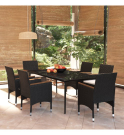 Mobilier de salle à manger de jardin avec coussins 7 pcs Noir