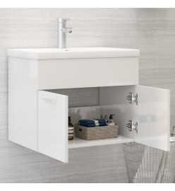 Armoire d'évier avec lavabo intégré Blanc brillant Aggloméré