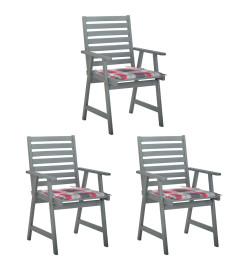 Chaises à dîner d'extérieur 3 pcs avec coussins Acacia massif