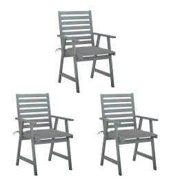 Chaises à dîner d'extérieur 3 pcs avec coussins Acacia massif