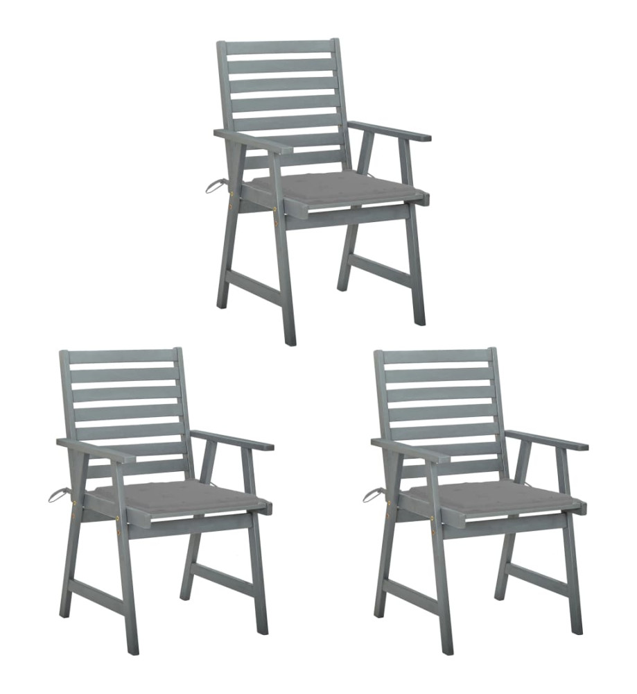 Chaises à dîner d'extérieur 3 pcs avec coussins Acacia massif