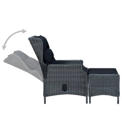 Chaise inclinable de jardin tabouret Résine tressée Gris foncé