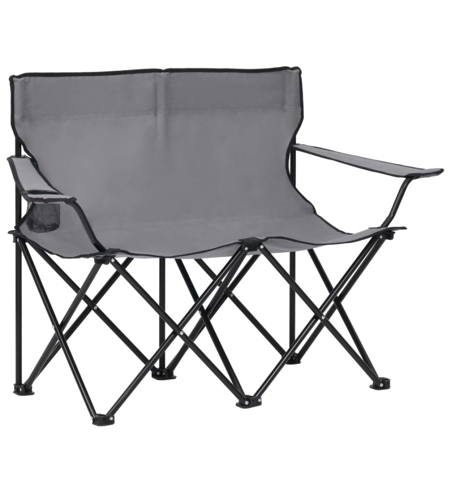 Chaise de camping pliable à 2 places Acier et tissu Gris