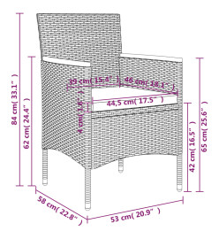 Ensemble de salle à manger de jardin et coussins 5pcs Gris/noir