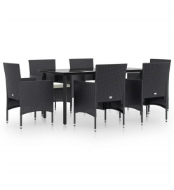 Mobilier de salle à manger de jardin avec coussins 7 pcs Noir