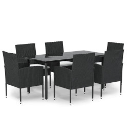 Ensemble à dîner de jardin et coussins 7pcs Noir Résine tressée