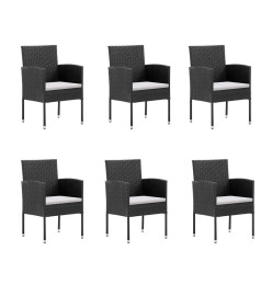 Ensemble à dîner de jardin et coussins 7pcs Noir Résine tressée