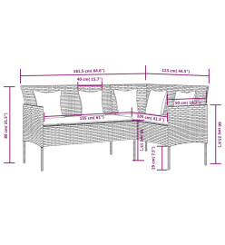 Ensemble de canapés en L 5pcs avec coussins Résine tressée Noir