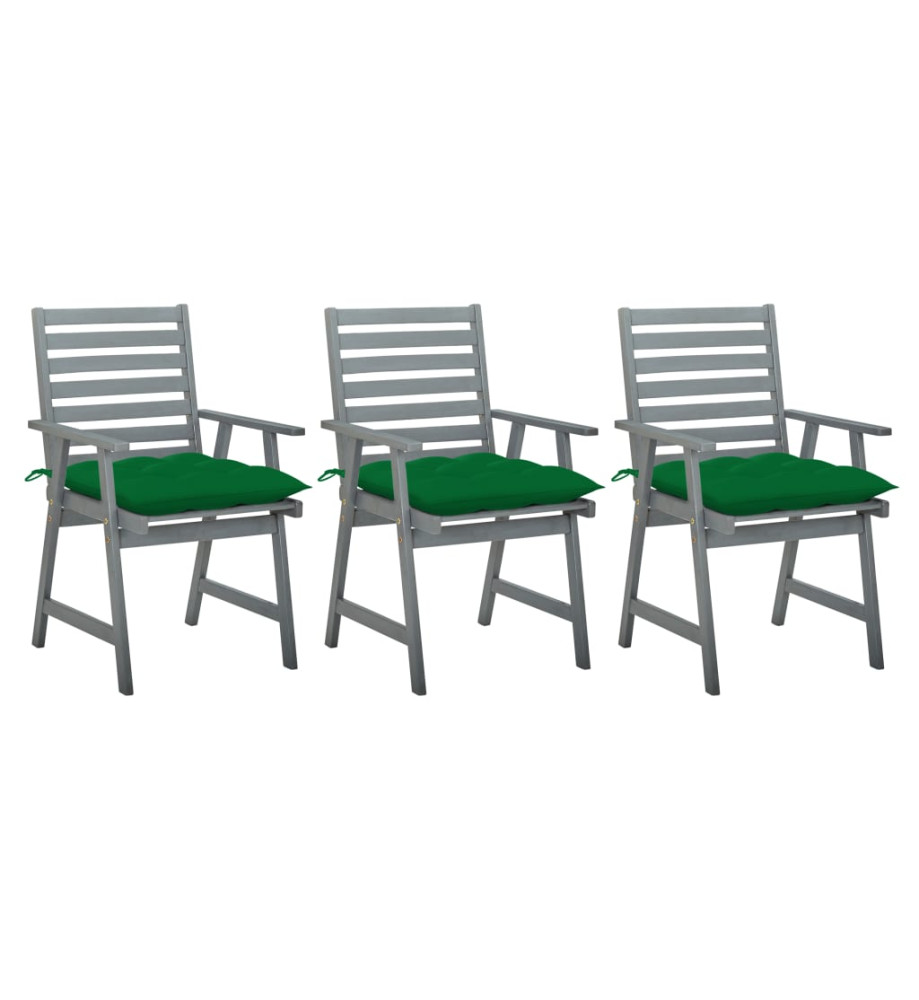 Chaises à dîner d'extérieur 3 pcs avec coussins Acacia massif