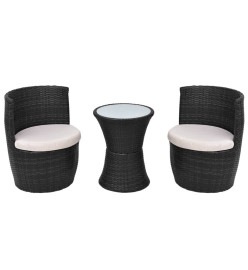 Mobilier de bistro 3 pcs avec coussins Résine tressée Noir